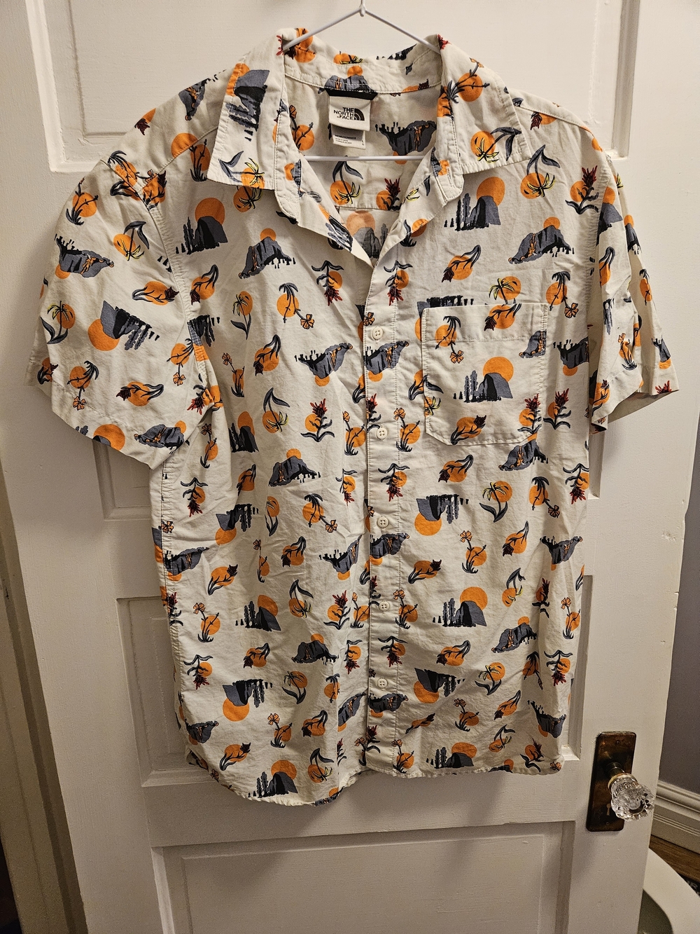 The North Face Men’s Short-Sleeve Button-Down Shirt — White with Orange & Navy
